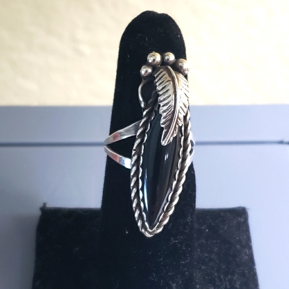 Jewelry - Sterling Silver and Onxy Native American Feather Design Ring